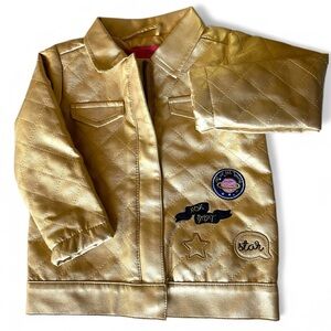 BETSEY JOHNSON Gold Quilted Faux Leather Jacket with Patches 18 months NWOT